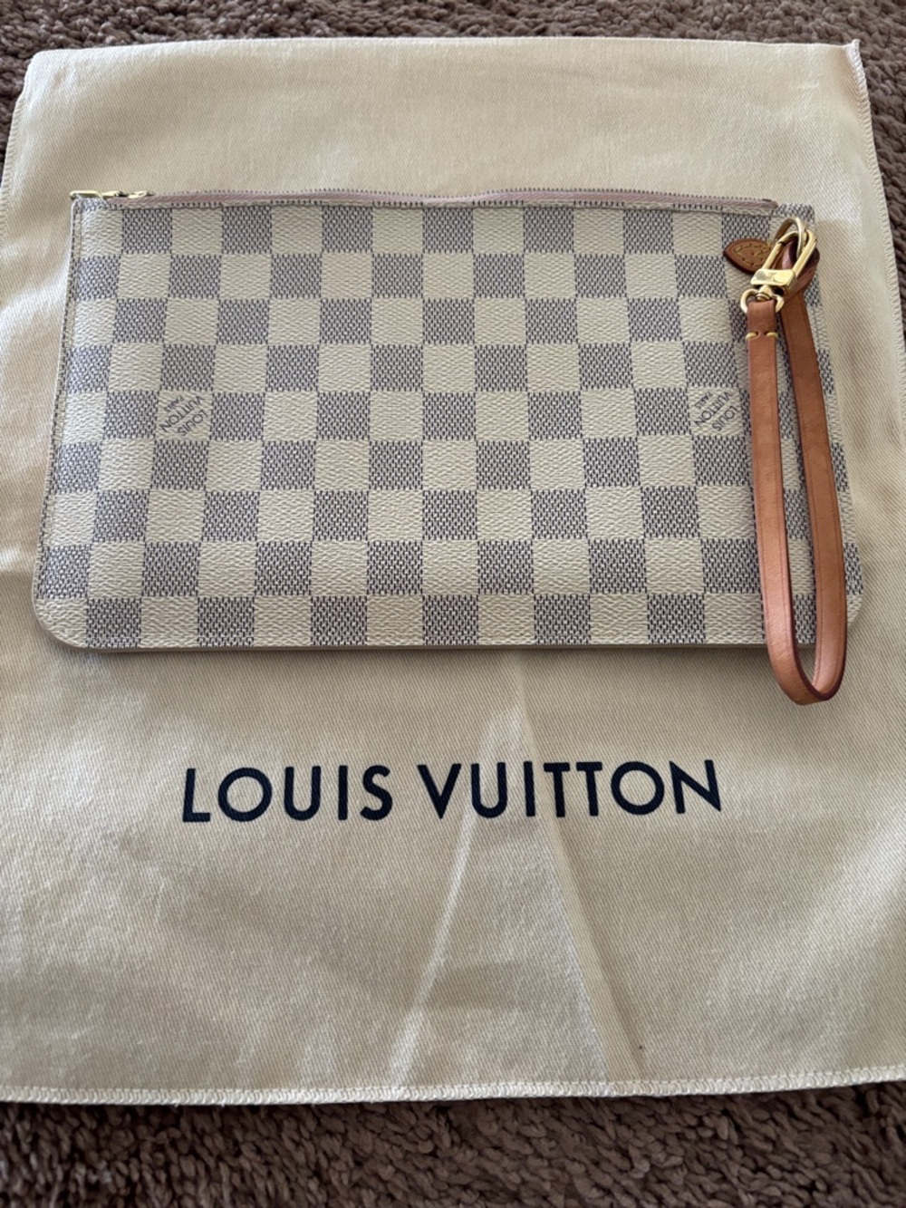 Louis Vuitton Damier Azur Wristlet Pouch in Cream & Light Blue